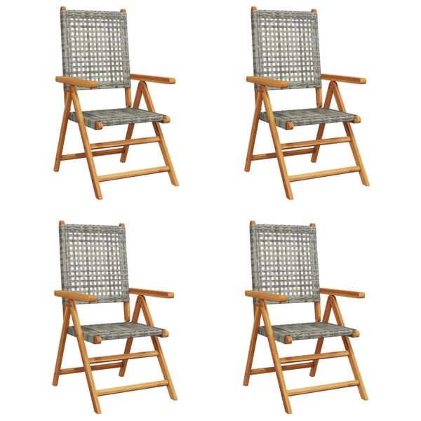 vidaXL Reclining Garden Chairs 4 pcs Grey Poly Rattan and Solid Wood