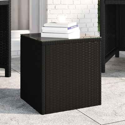 vidaXL Side Table Black 40x37x40.5 cm Poly Rattan and Tempered Glass