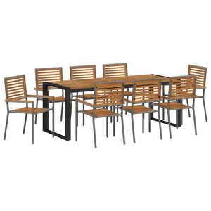 vidaXL Garden Dining Set 9 pcs Grey and Brown Poly Rattan
