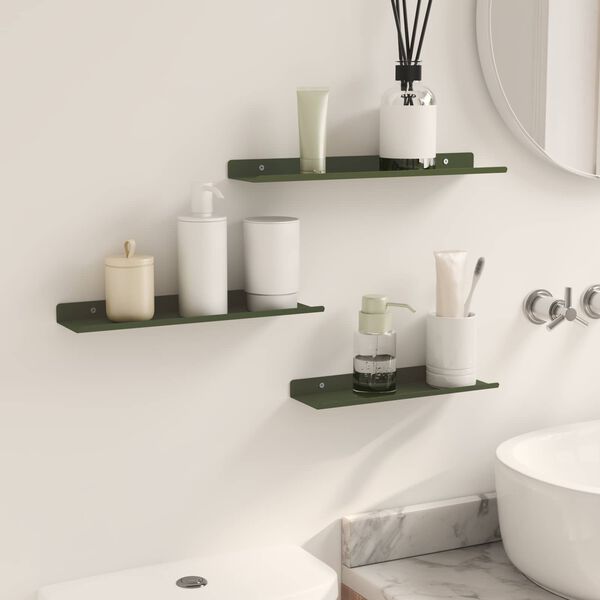 vidaXL Floating Shelf 3 pcs Olive Green 40 x 9 x 2.5 cm Steel