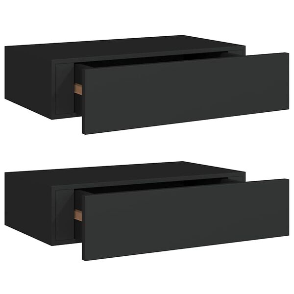 vidaXL Wall-mounted Drawer Shelves 2 pcs Black 40x23.5x10cm MDF