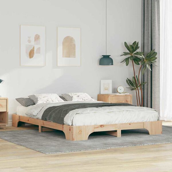 vidaXL Bed Frame Brown 140 x 210 cm Solid Pine Wood