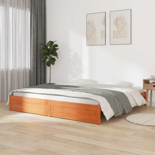 vidaXL Bed Frame Wax Brown 200 x 200 cm Solid Pine Wood