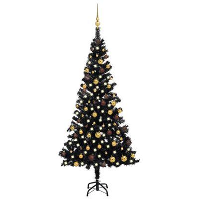 vidaXL Artificial Pre-lit Christmas Tree with Ball Set Black 180 cm PVC