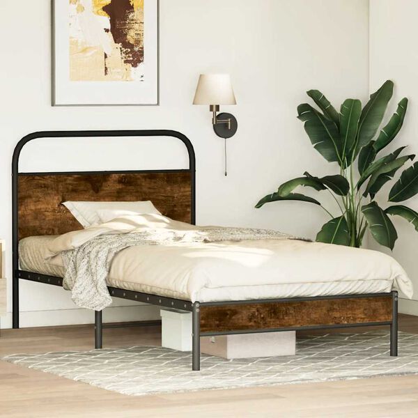 vidaXL Bed Frame Without Mattress 90x200 cm Smoked Oak Engineered Wood