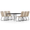 vidaXL Dining Set | Oak and Black | Powder-coated steel, glass, PE rattan