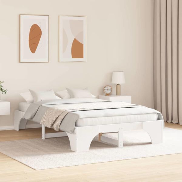 vidaXL Bed Frame White 135 x 190 cm Solid Pine Wood