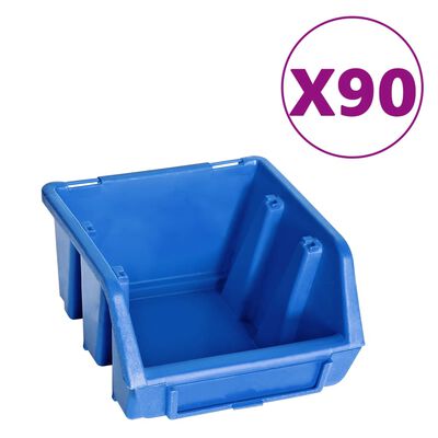 vidaXL 96 Piece Storage Bin Kit with Wall Panels Blue and Black