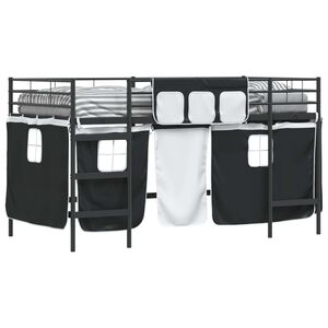 vidaXL Kids'Loft Bed Frame with Curtains Black 80 x 200 cm