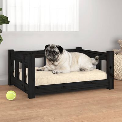vidaXL Dog Bed Black 65.5x50.5x28 cm Solid Wood Pine