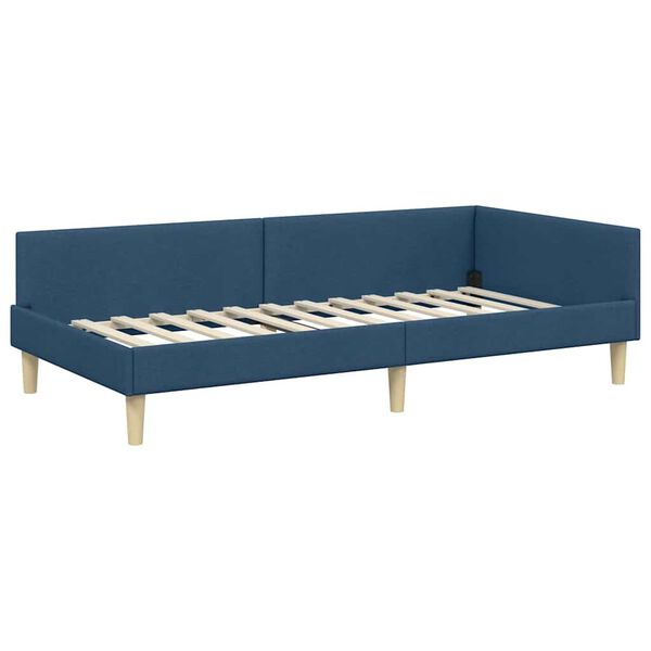 vidaXL Corner Bed Frame with Headboard Blue 90 x 190 cm Fabric