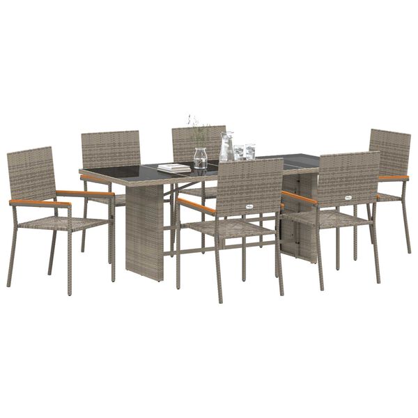 vidaXL Garden Dining Set 7 pcs Grey Poly Rattan