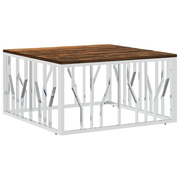 vidaXL Coffee Table Silver Stainless Steel and Solid Wood Reclaimed