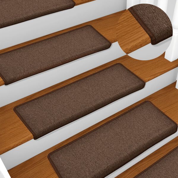 vidaXL Stair Mats 15 pcs 65x21x4 cm Brown Rectangular Edge