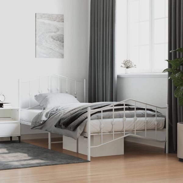 vidaXL Metal Bed Frame without Mattress with Footboard White 107x203cm