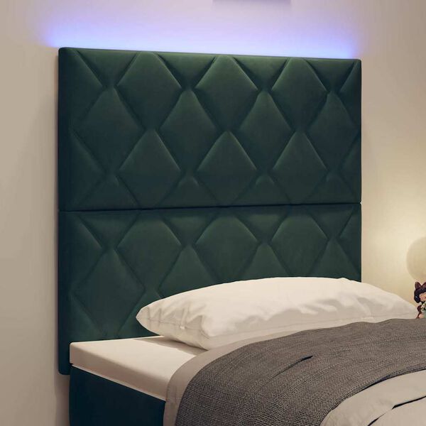 vidaXL LED Headboard with Headboard Dark Green 100 cm Faux Leather