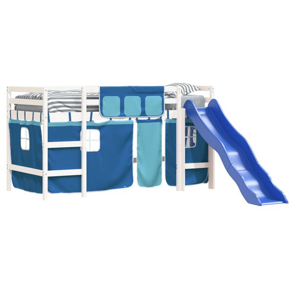 vidaXL Kids' Loft Bed with Curtains without Mattress Blue 90x200 cm