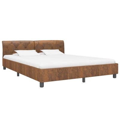 vidaXL Bed Frame Brown Faux Suede Leather 160x200 cm
