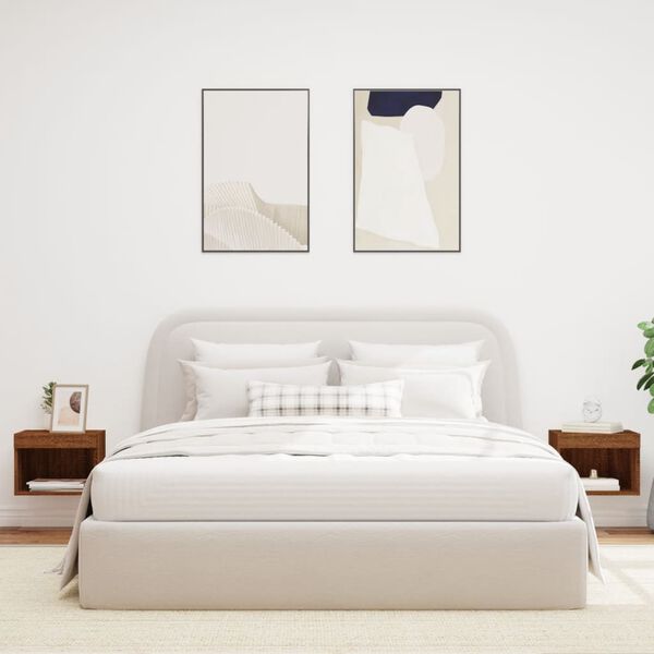 vidaXL Bedside Cabinets with LED Lights Wall-mounted 2 pcs Brown Oak