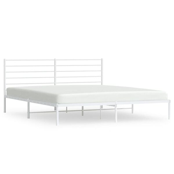 vidaXL Metal Bed Frame without Mattress with Headboard White 200x200cm
