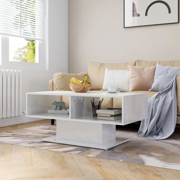 vidaXL Coffee Table High Gloss White 103.5x50x44.5 cm Engineered Wood