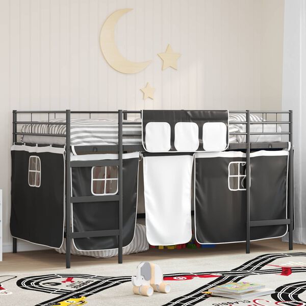 vidaXL Kids'Loft Bed Frame with Curtains Black 79.5 x 200 cm