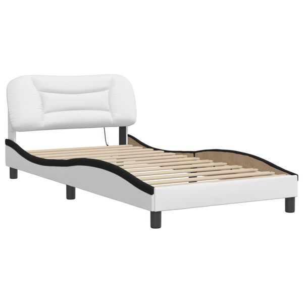 vidaXL Bed Frame with LED without Mattress "Hvar" White and Black 100x200 cm