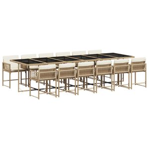 vidaXL 13 Piece Garden Dining Set with Cushions Beige Poly Rattan