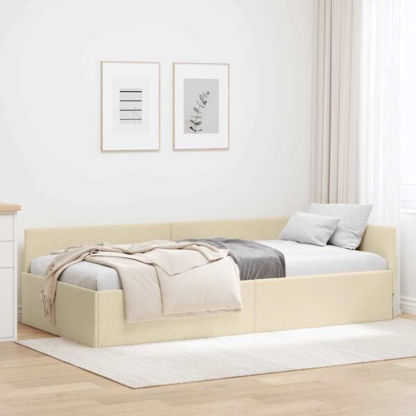 vidaXL Corner Bed Frame with Headboard Cream 90 cm x 190 cm Velvet