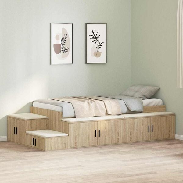 vidaXL Storage Bed Frame Sonoma Oak 100 cm Engineered Wood