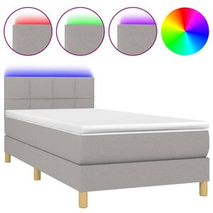 vidaXL Box Spring Bed with Mattress&LED Light Grey 100x200cm Fabric
