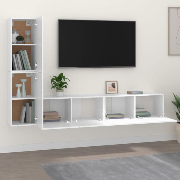 vidaXL 4 Piece TV Cabinet Set White Engineered Wood