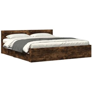 vidaXL Bed Frame with Headboard without Mattress Smoked Oak 180x200 cm Super King