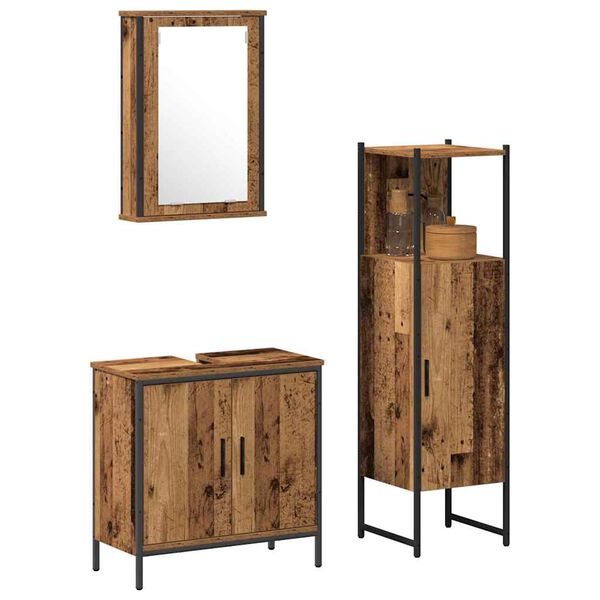 vidaXL Bathroom Furniture Set with Door 3 pcs Brown 33 x 33 x 120.5 cm