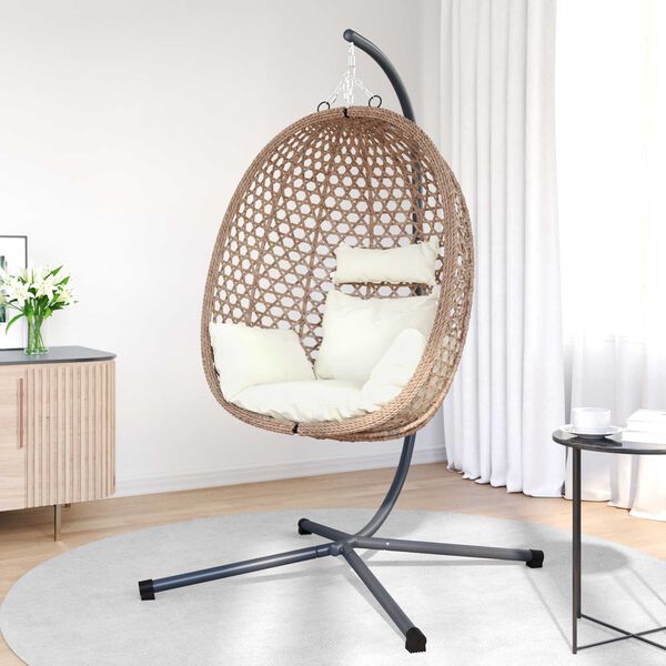 vidaXL Hanging Egg Chair Light cream 104 x 100 x 191 cm Poly Rattan