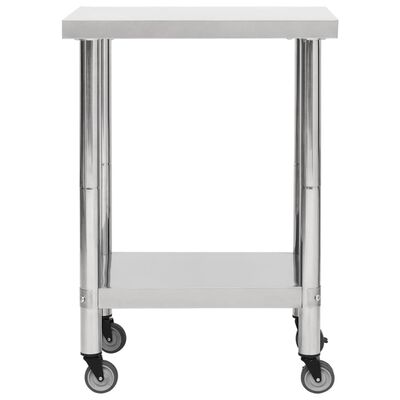 vidaXL Kitchen Work Table with Wheels 60x30x85 cm Stainless Steel