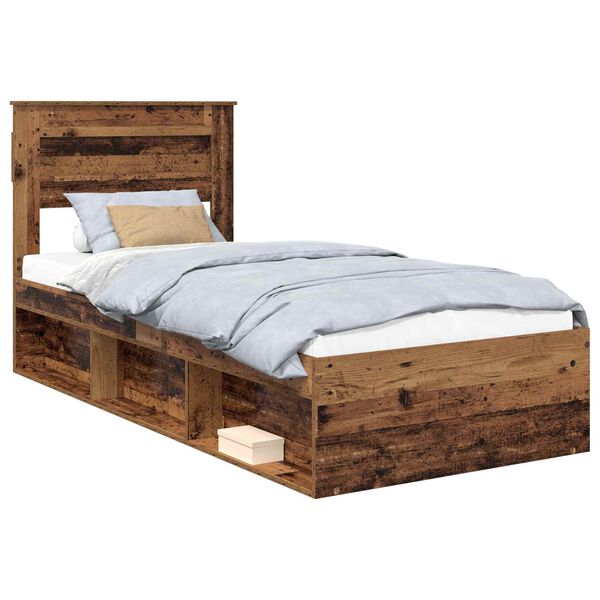 vidaXL Bed Frame with Headboard Old Wood 100 x 200 cm Solid Pine Wood