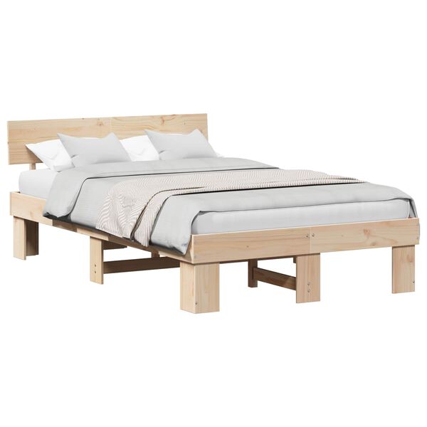 vidaXL Bed Frame with Headboard Natural 120 x 190 cm Solid Pine Wood