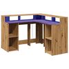 vidaXL Desk with LED Lights Artisian Oak 130x130x91 cm Engineered Wood
