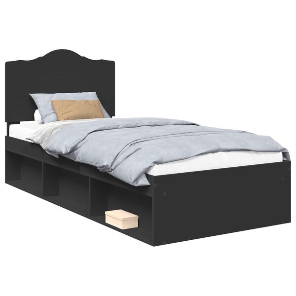 vidaXL Bed Frame with Headboard Black 90 x 200 cm Solid Pine Wood