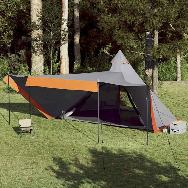 vidaXL Family Tent Tipi 8-Person Grey and Orange Waterproof