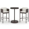 vidaXL 3 Piece Garden Bar Set with Cushions Poly Rattan Brown