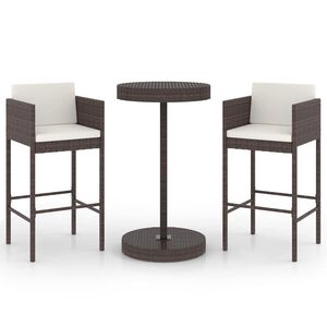 vidaXL 3 Piece Garden Bar Set with Cushions Poly Rattan Brown