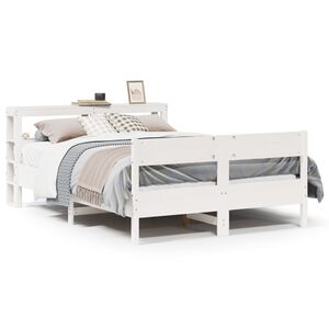 vidaXL Bed Frame without Mattress White 135x190 cm Double Solid Wood Pine