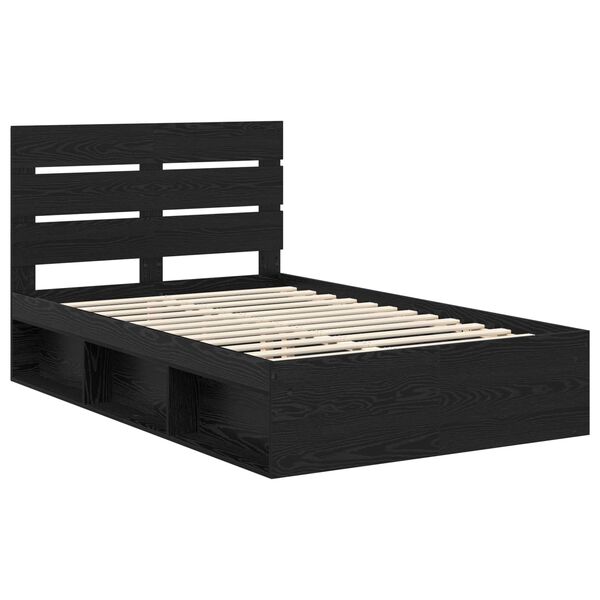 vidaXL Bed Frame with Headboard Black 120 x 200 cm Solid Pine Wood