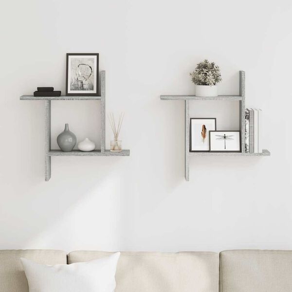 vidaXL Wall Shelves 2 pcs Grey Sonoma 50x12x50 cm Engineered Wood