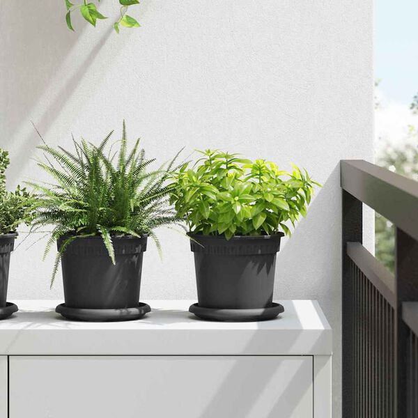 vidaXL Round Flower Pot 24 pcs Black &Oslash; 15 x 12 cm Plastic