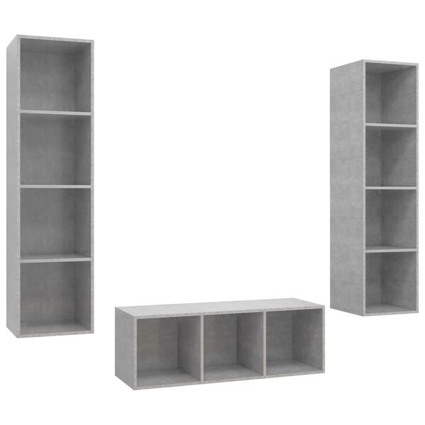 vidaXL 3 Piece TV Cabinet Set Concrete Grey Engineered Wood