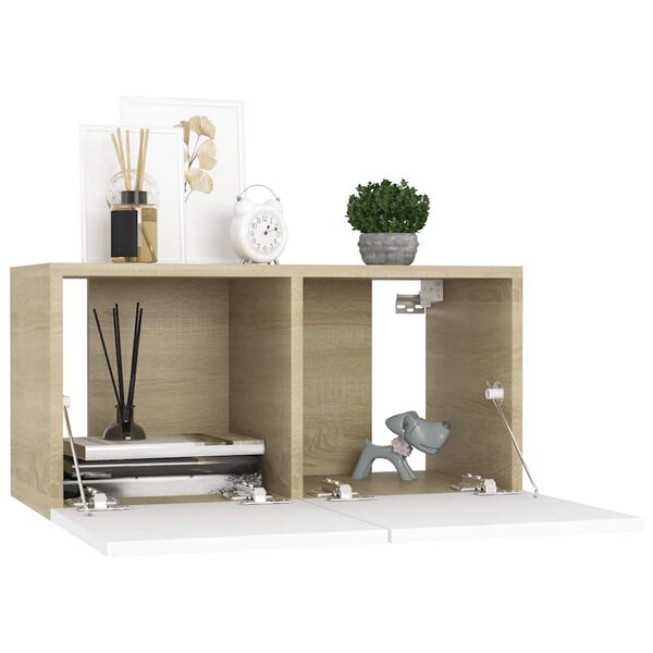 vidaXL 3 Piece TV Cabinet Set White and Sonoma Oak Engineered Wood