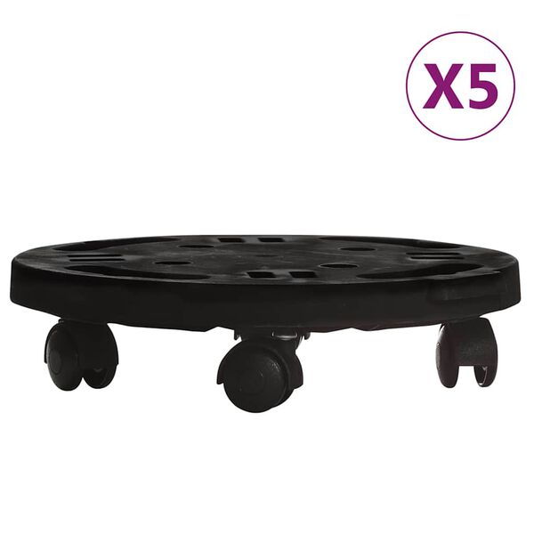vidaXL Plant Trolleys with Wheels 5 pcs Diameter 30 cm Black 170 kg